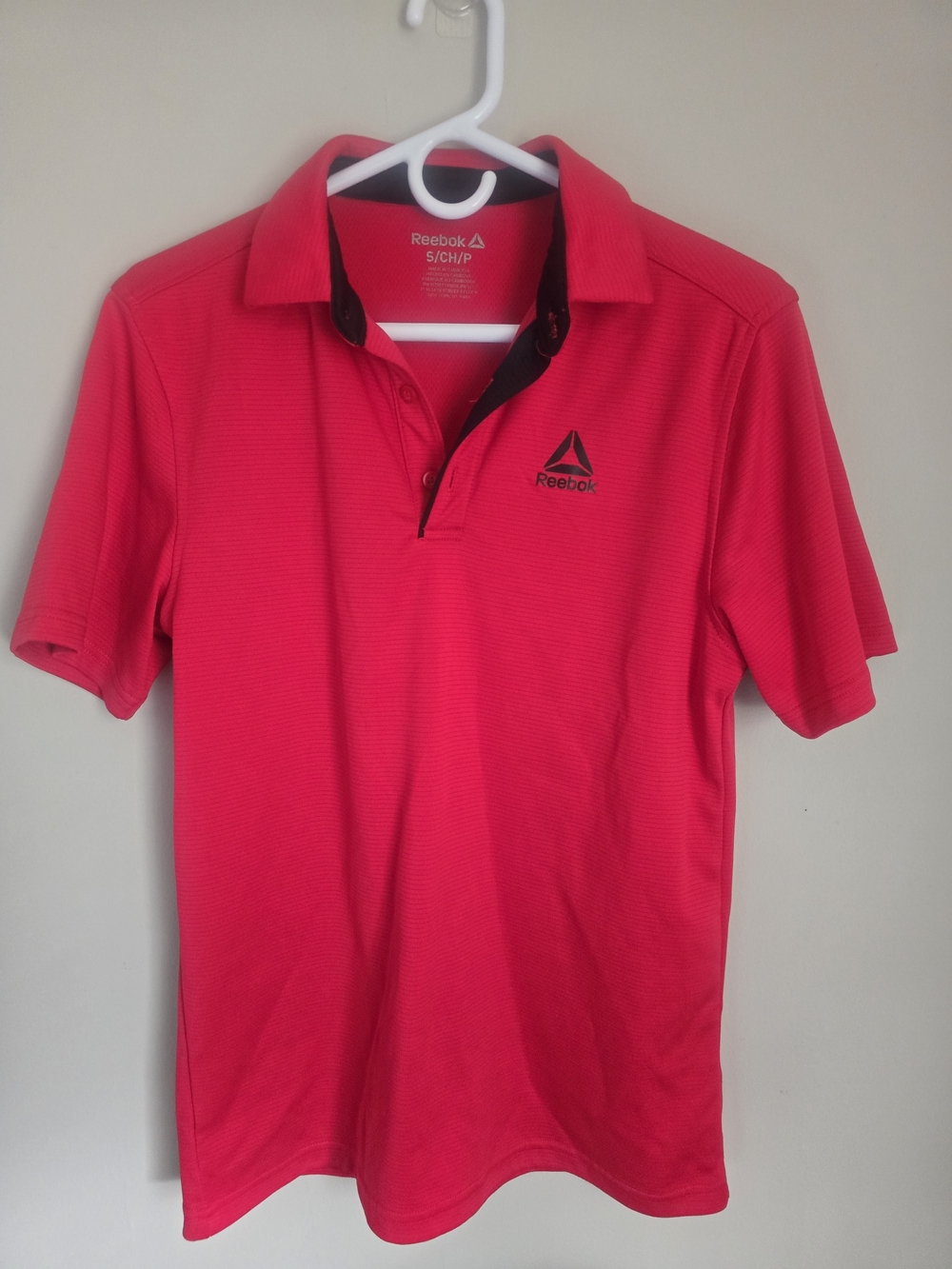 Reebok Men's Polo Shirt - Hot Pink with Black Trim